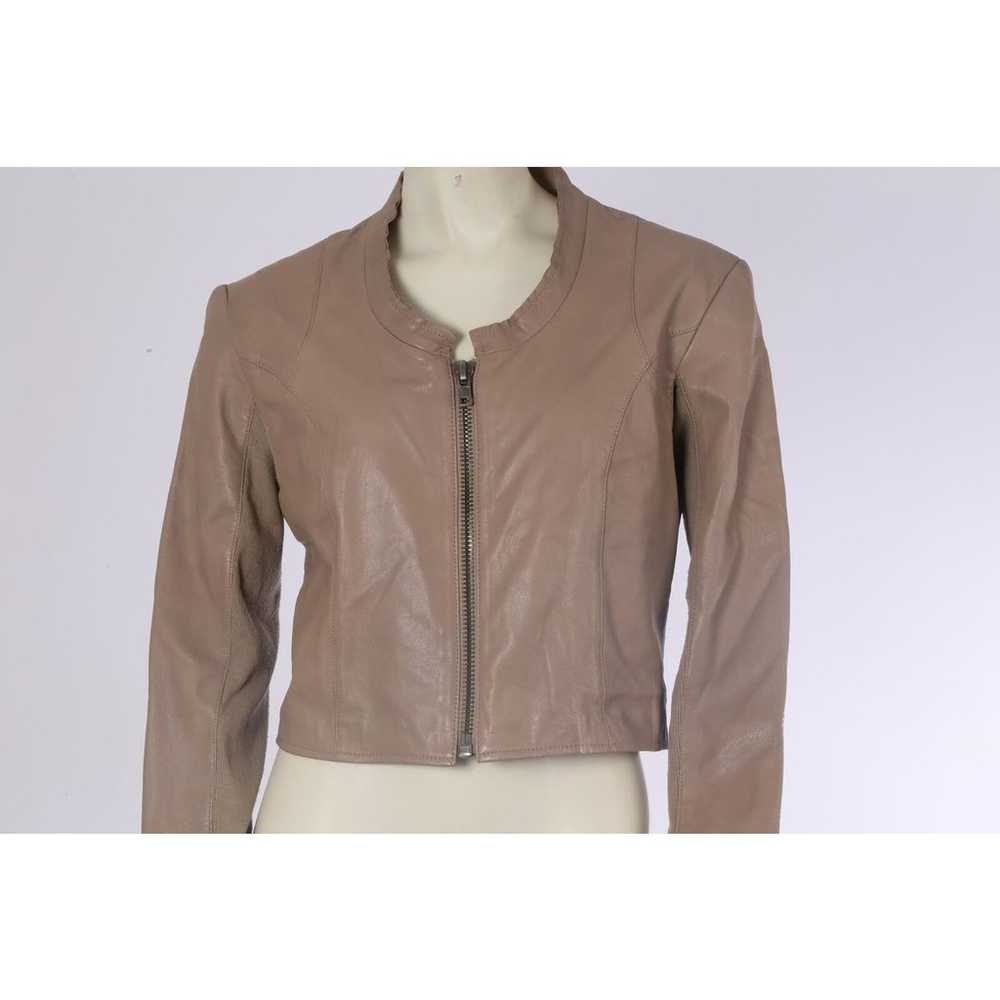 VEDA Beige Leather Zipper Cropped Jacket Size L - image 2