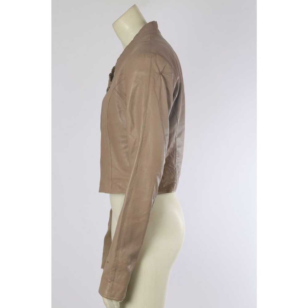 VEDA Beige Leather Zipper Cropped Jacket Size L - image 3