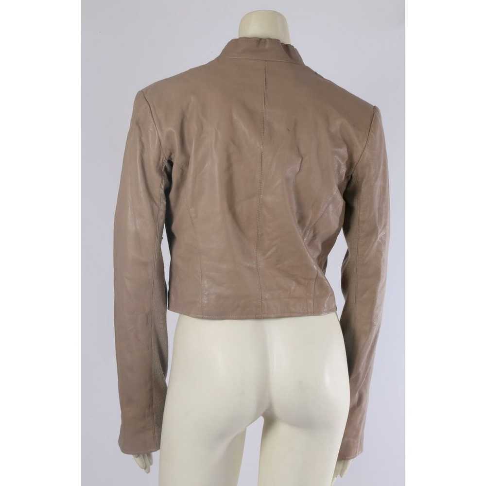 VEDA Beige Leather Zipper Cropped Jacket Size L - image 4