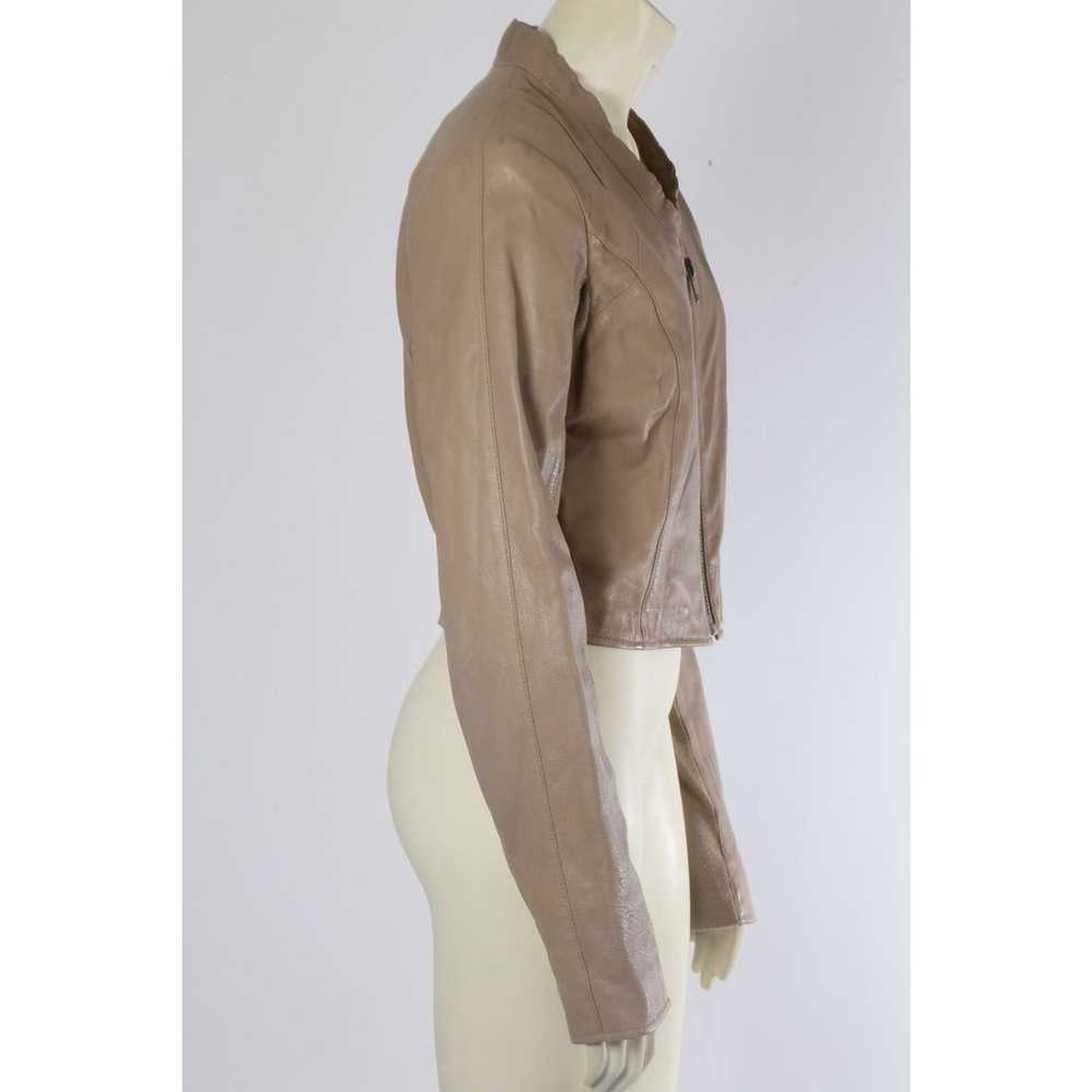 VEDA Beige Leather Zipper Cropped Jacket Size L - image 5