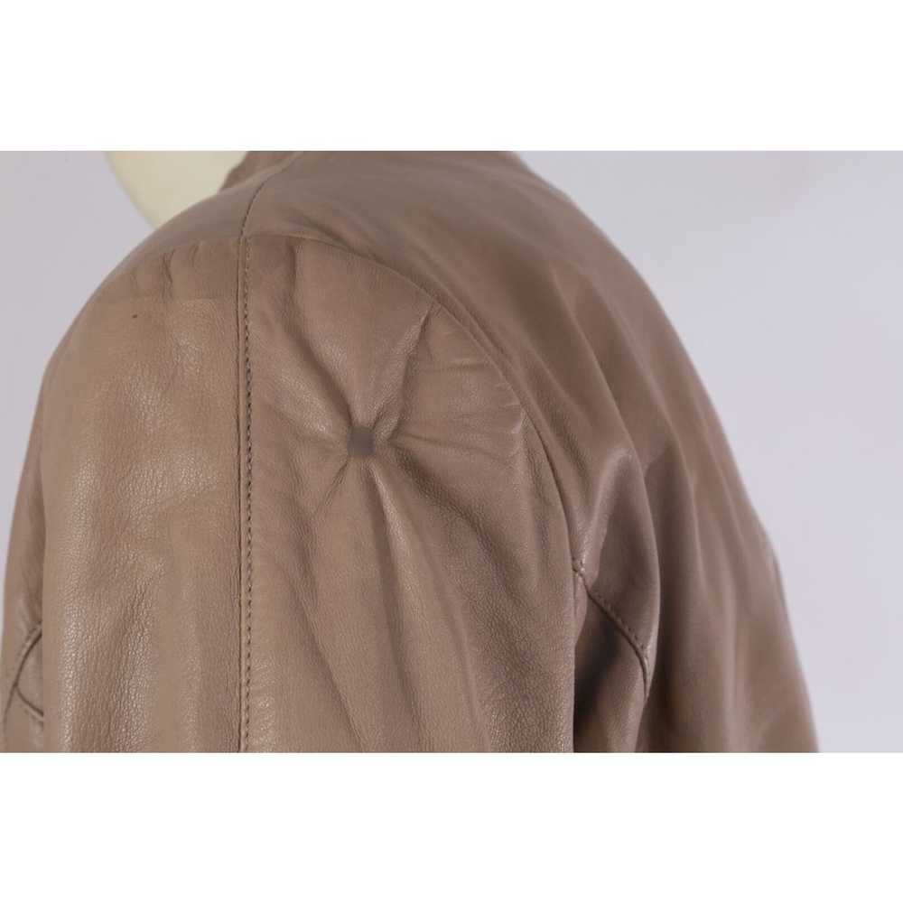 VEDA Beige Leather Zipper Cropped Jacket Size L - image 6