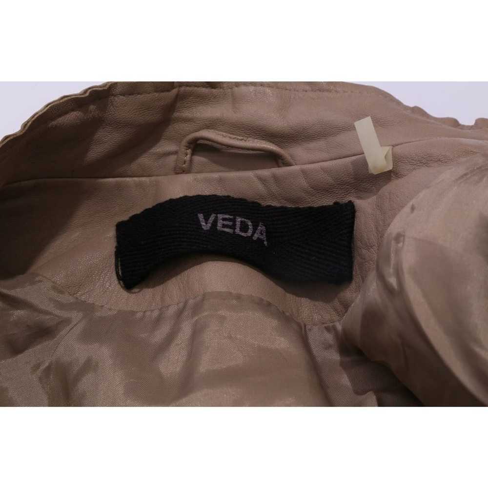 VEDA Beige Leather Zipper Cropped Jacket Size L - image 7