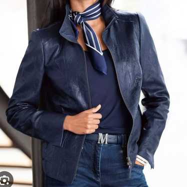 Madeline Navy Nappa Leather Jacket-Size 12 - image 1