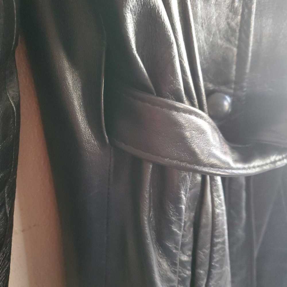 Vtg Perer Caruso Black Leather Long Coat Fur Coll… - image 3