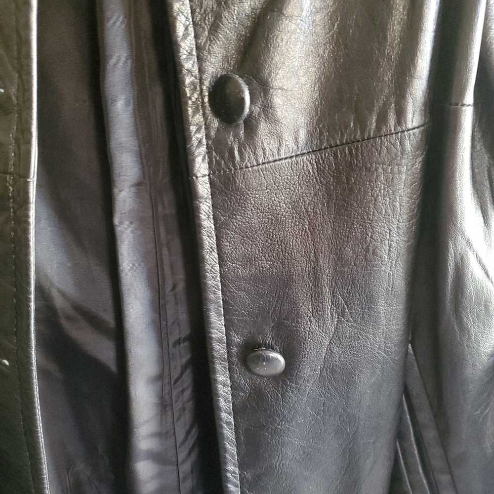Vtg Perer Caruso Black Leather Long Coat Fur Coll… - image 5