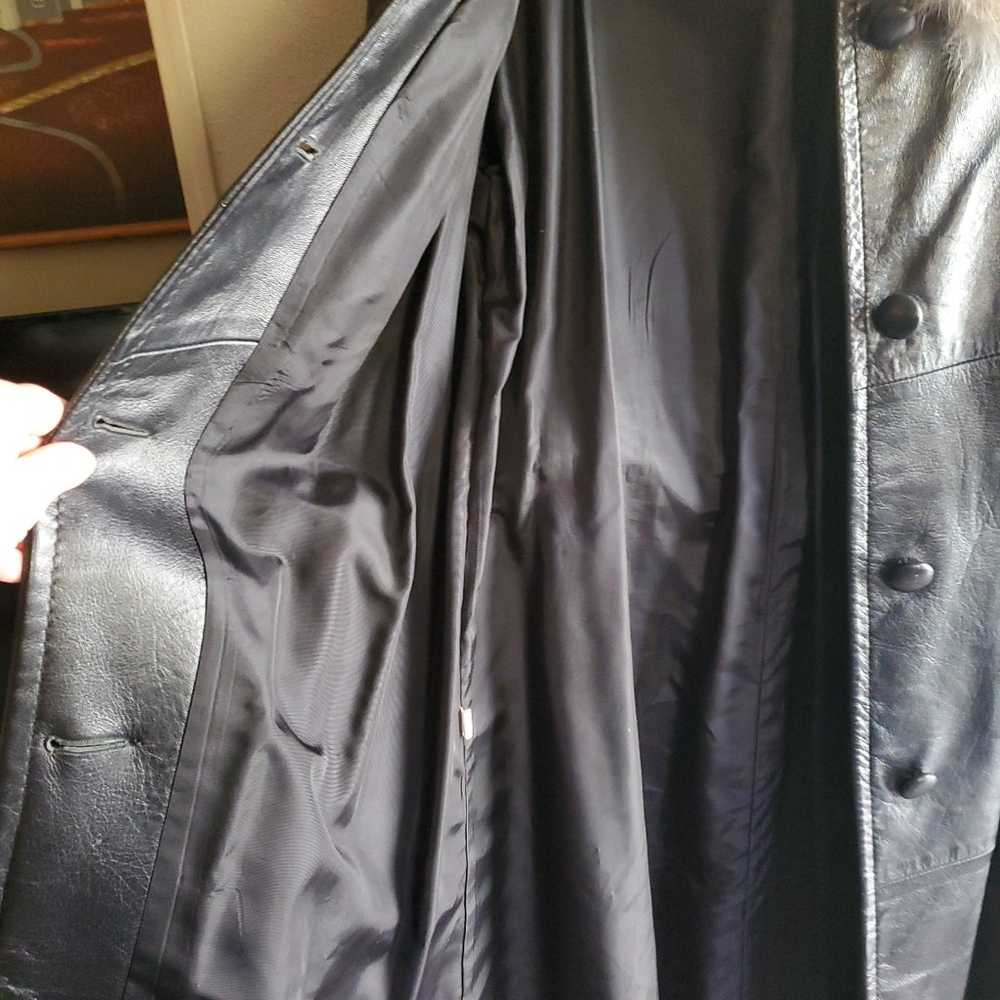 Vtg Perer Caruso Black Leather Long Coat Fur Coll… - image 6