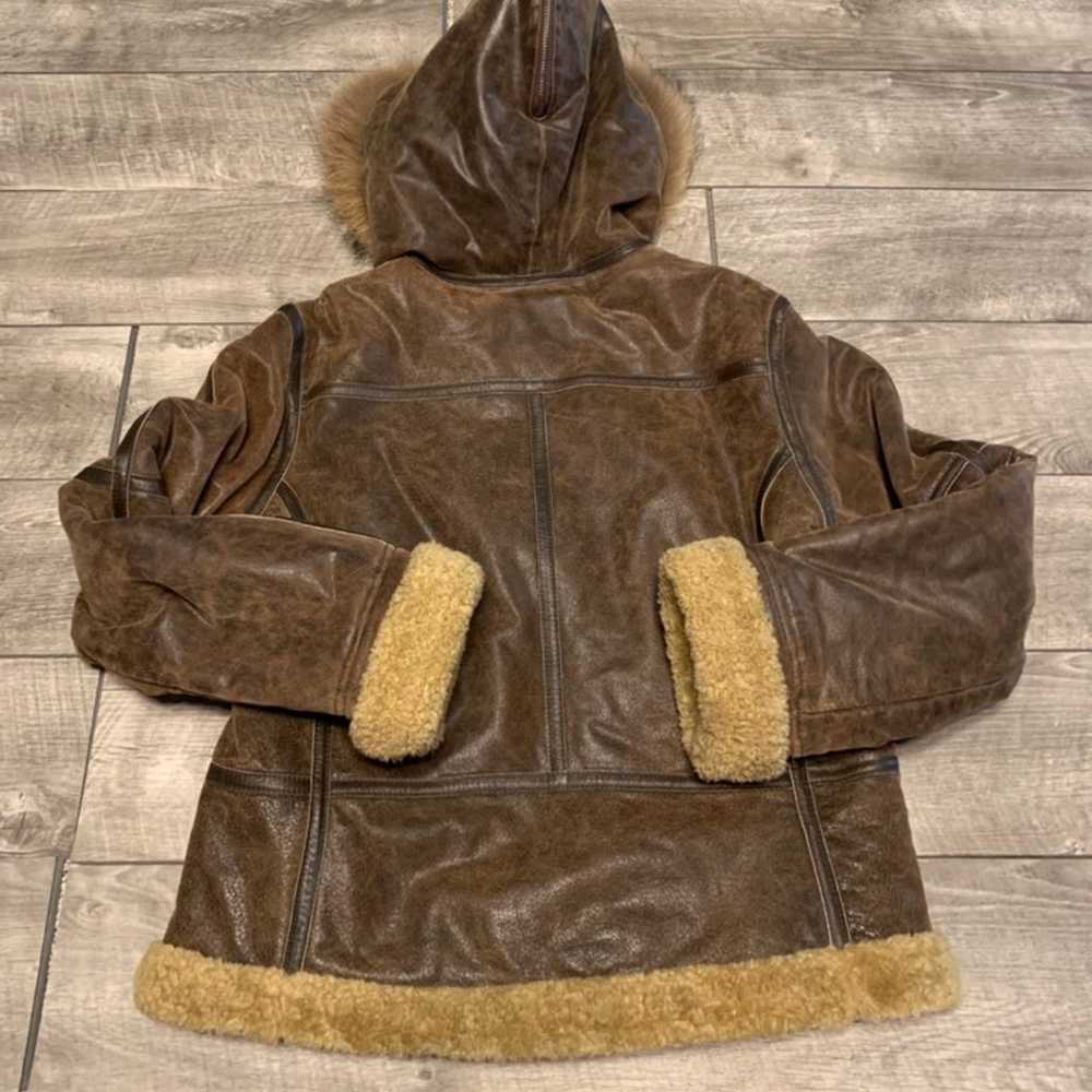 Ana Sherpa Distressed Brown Leather Bomber Women'… - image 9