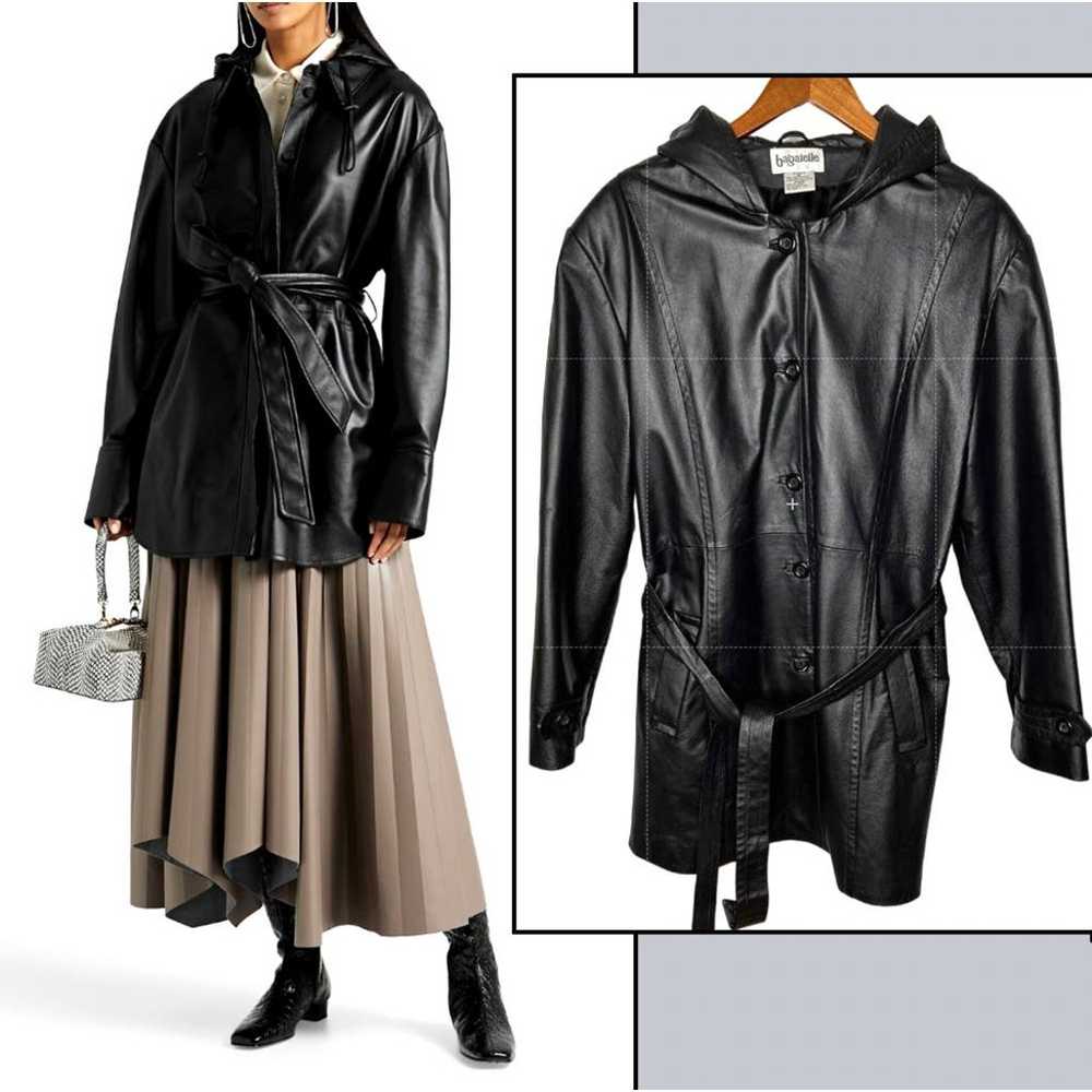 Vintage 90's Womans XL Leather Trench Coat HOODED… - image 1