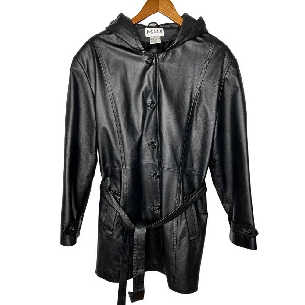 Vintage 90's Womans XL Leather Trench Coat HOODED… - image 2