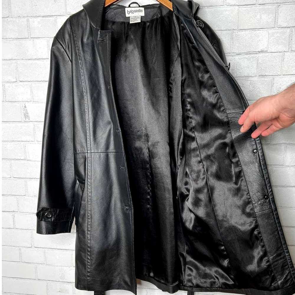 Vintage 90's Womans XL Leather Trench Coat HOODED… - image 4