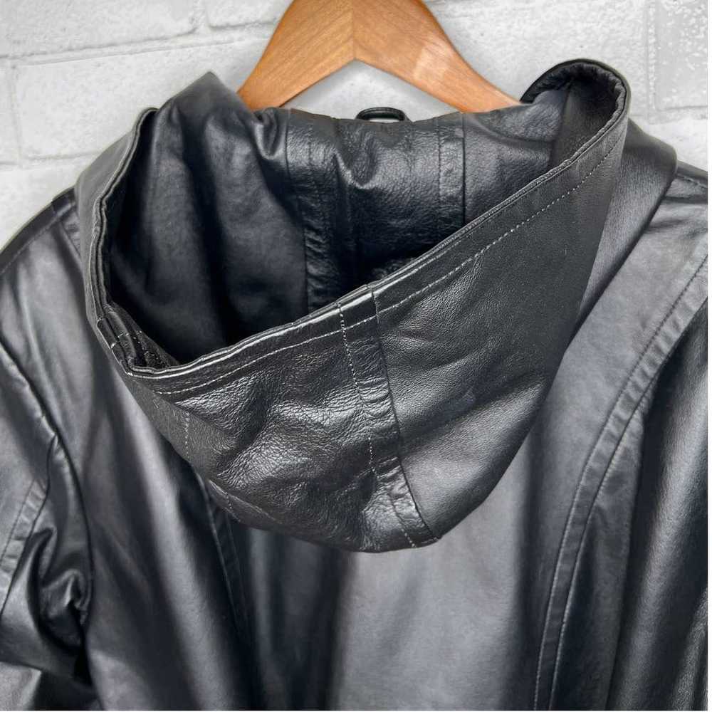 Vintage 90's Womans XL Leather Trench Coat HOODED… - image 5