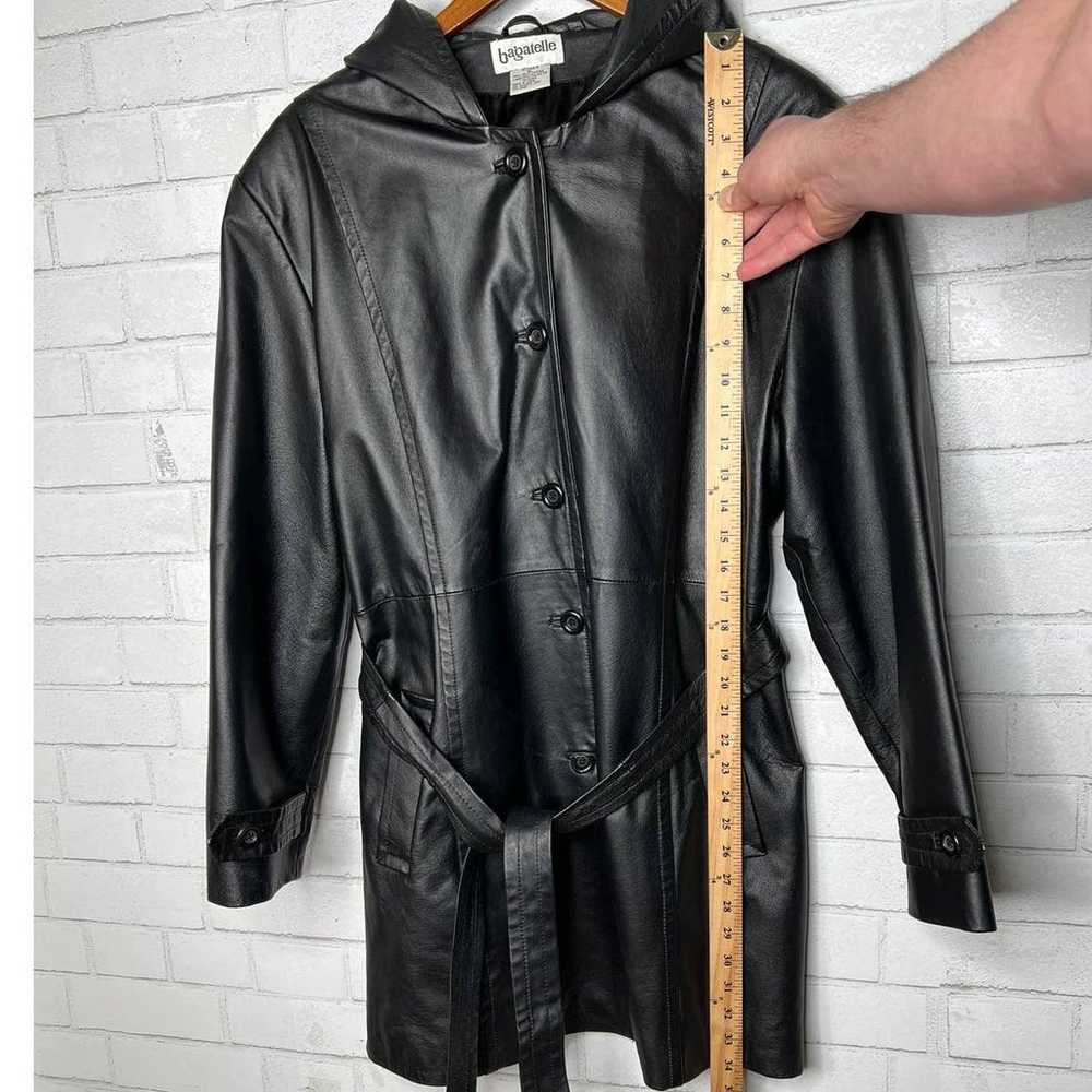 Vintage 90's Womans XL Leather Trench Coat HOODED… - image 7