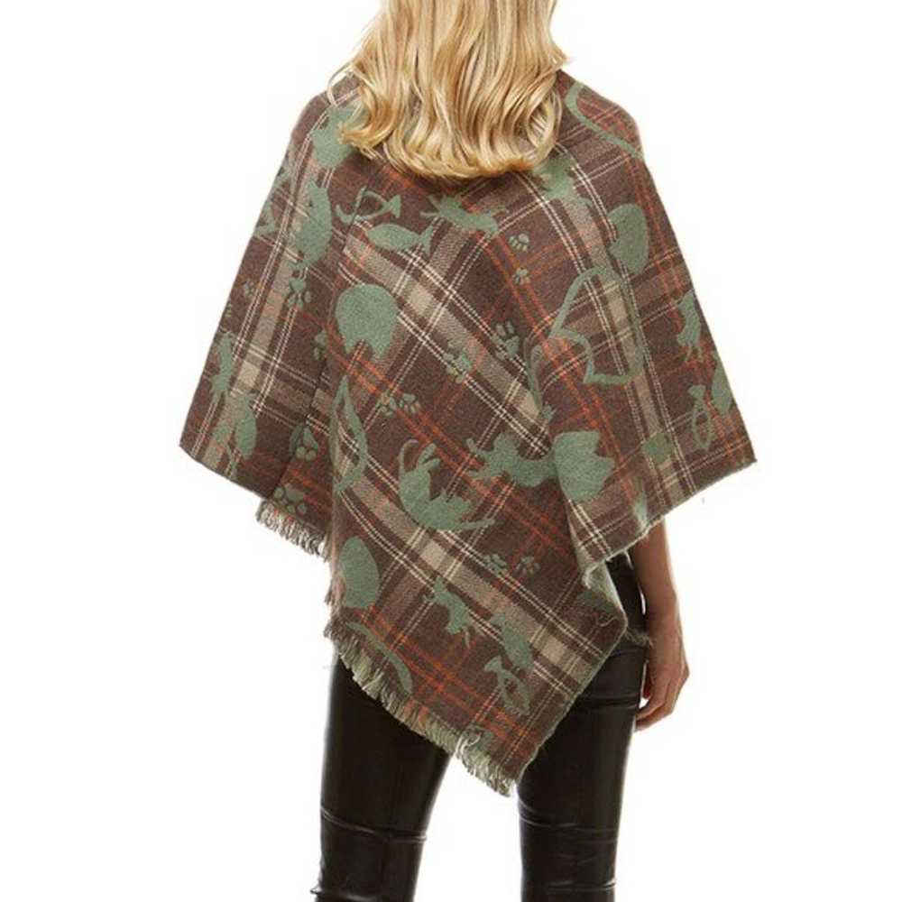 Taupe and Green Cats Kitten Winter Plaid Poncho F… - image 2