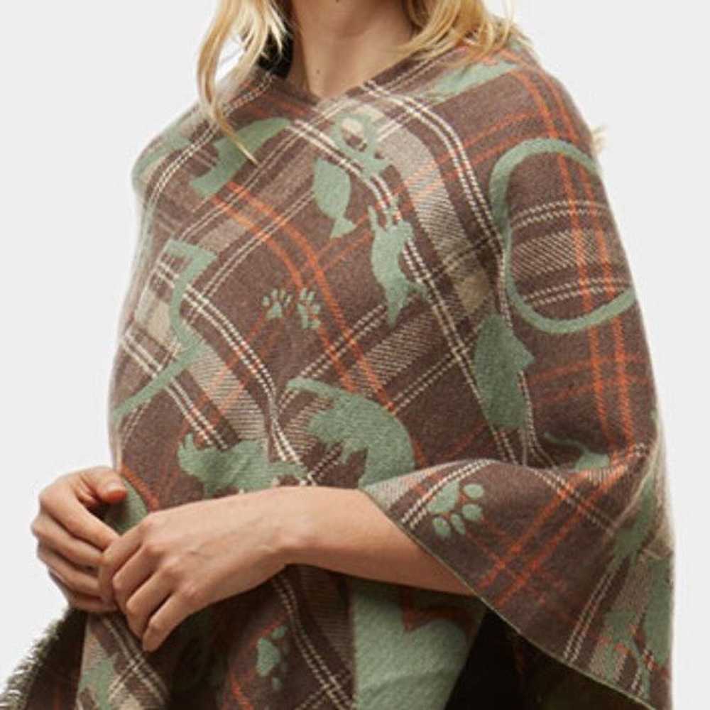 Taupe and Green Cats Kitten Winter Plaid Poncho F… - image 3