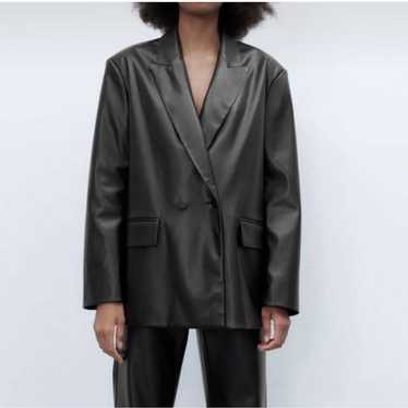 Zara Black Faux Leather Oversized Jacket Blazer S… - image 1