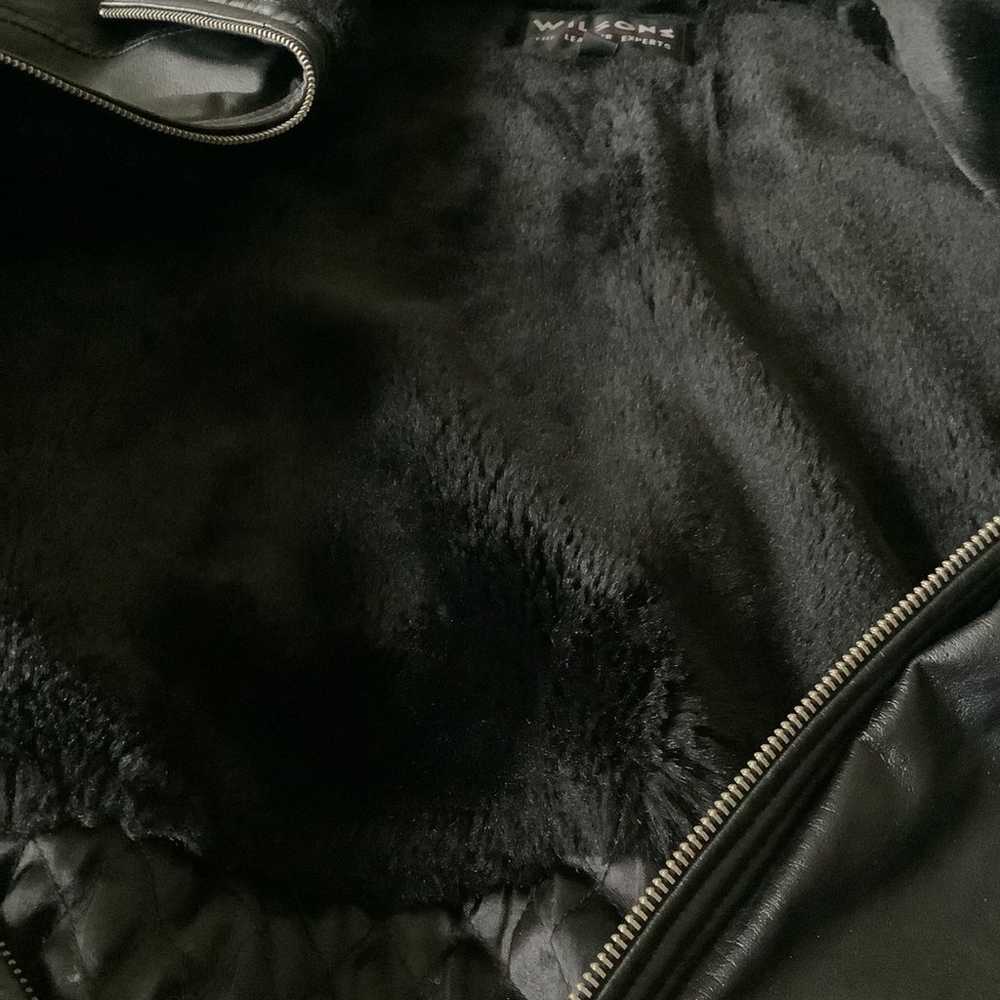 Y2k Wilsons black leather belted fur lined coat S… - image 11