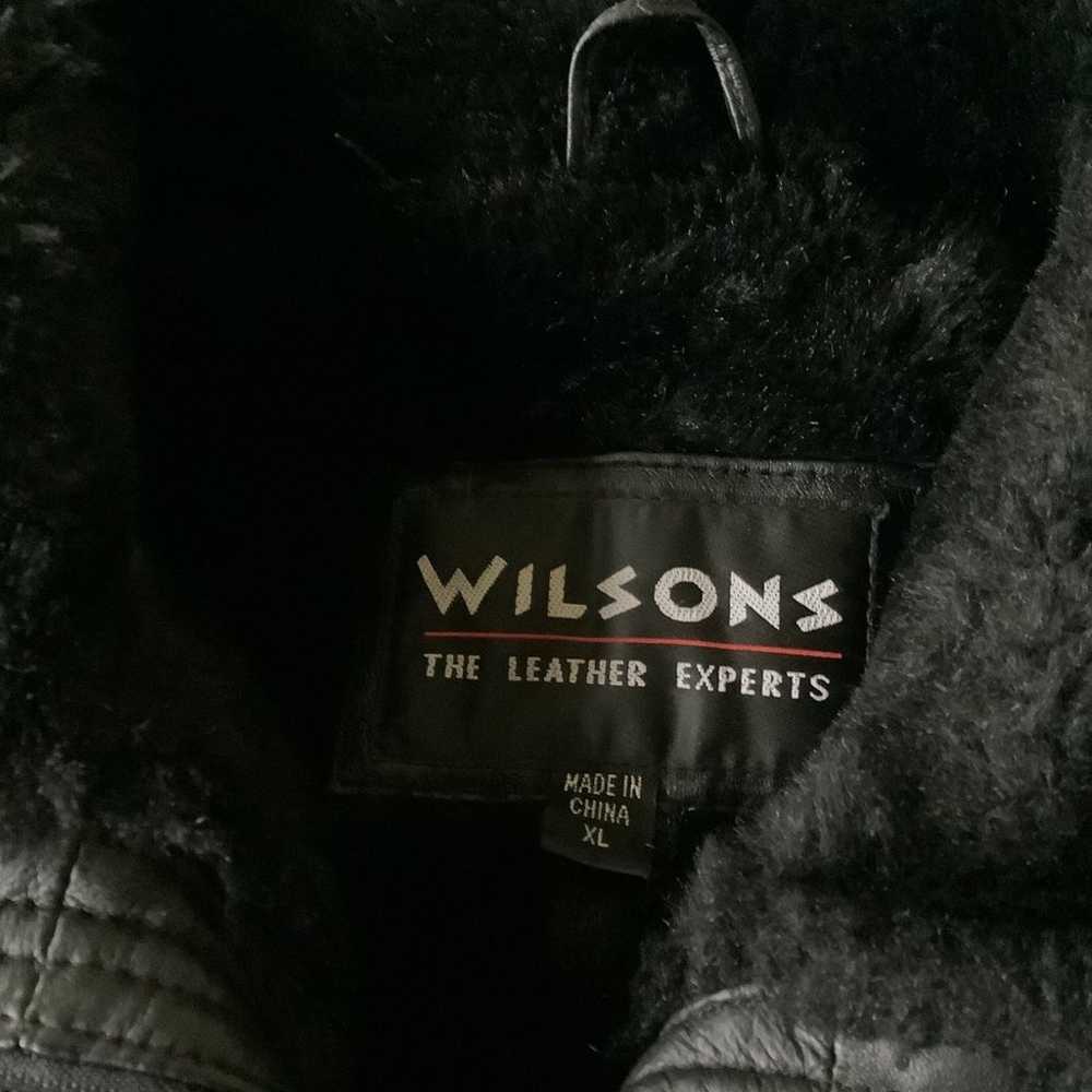 Y2k Wilsons black leather belted fur lined coat S… - image 6