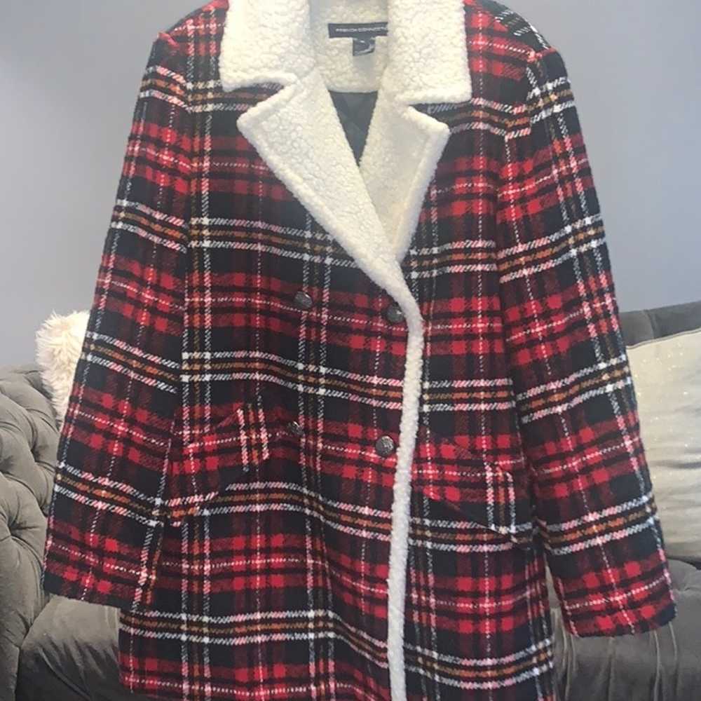 French connection red plaid pea coat size XL - image 1