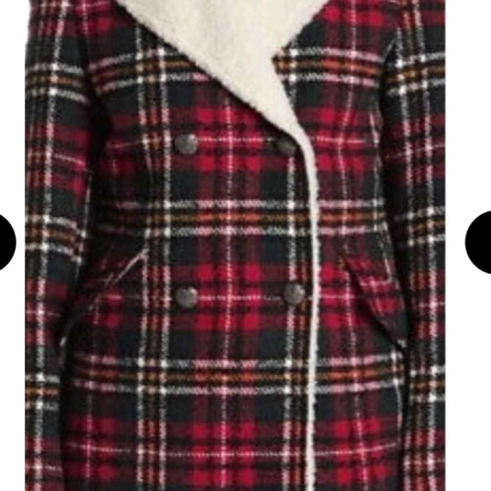 French connection red plaid pea coat size XL - image 9