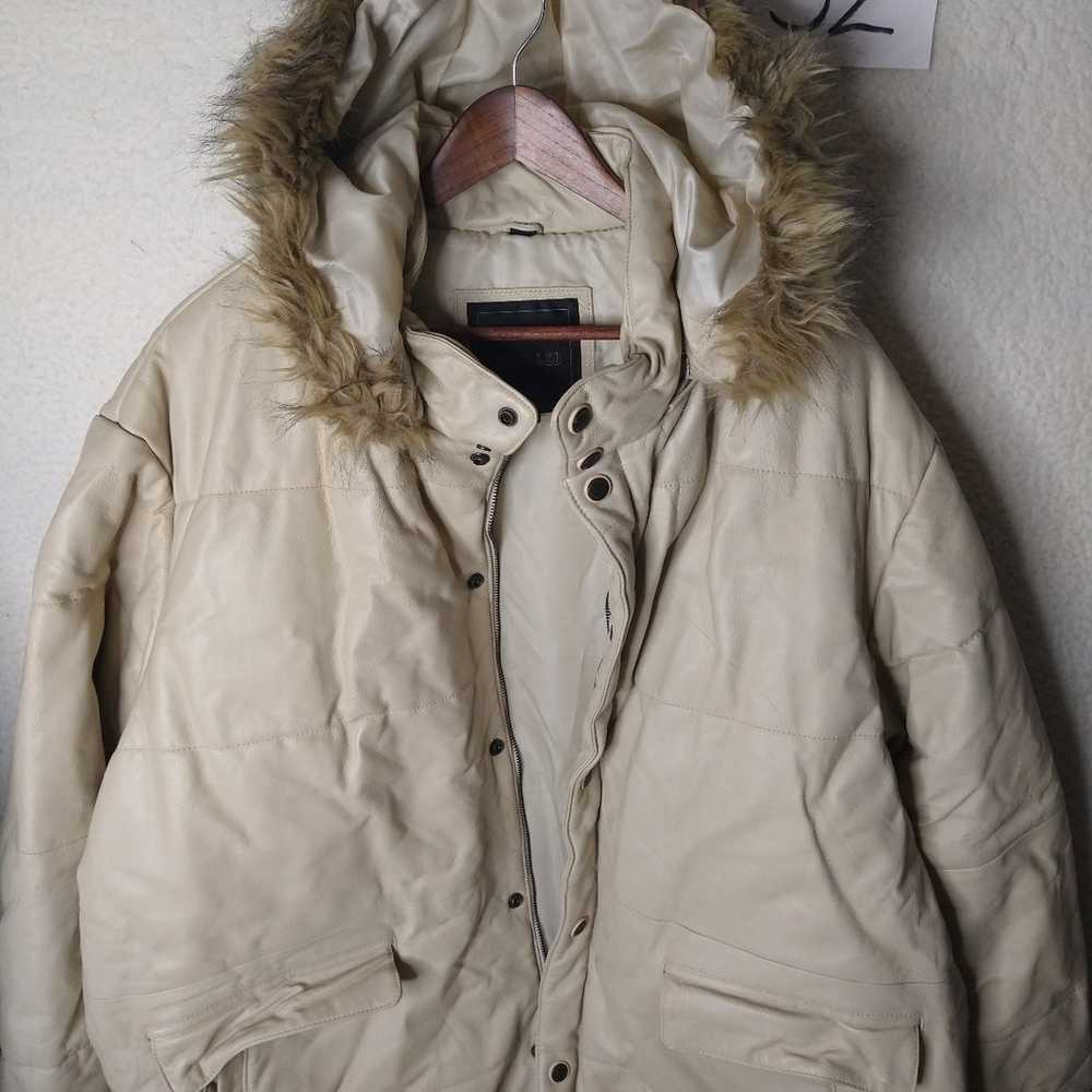 Excelled Beige Leather Winter Jacket Insulated Wo… - image 1
