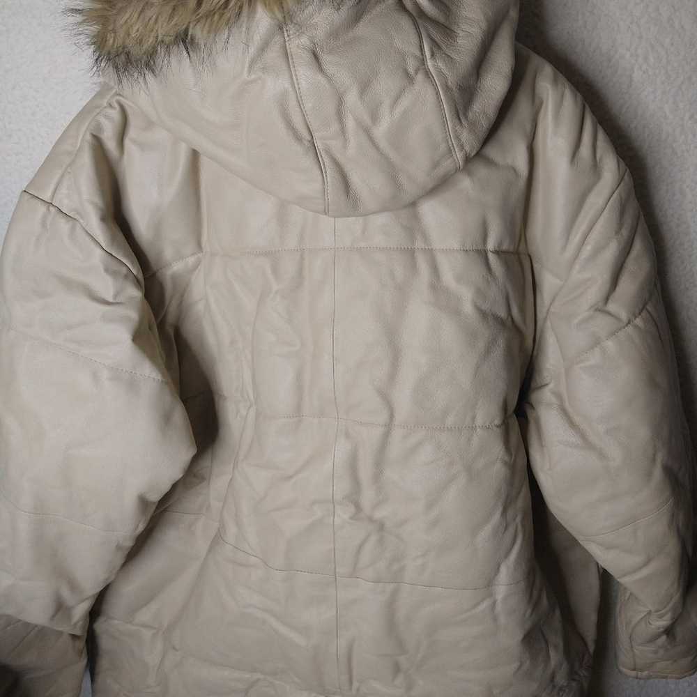 Excelled Beige Leather Winter Jacket Insulated Wo… - image 5