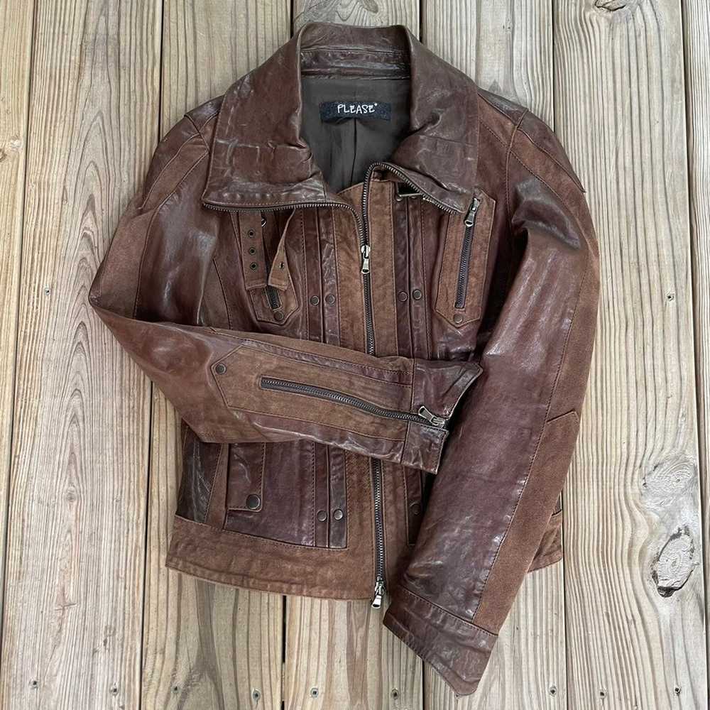 LF Stores 100% Leather Brown Moto Jacket Sz XS - image 1