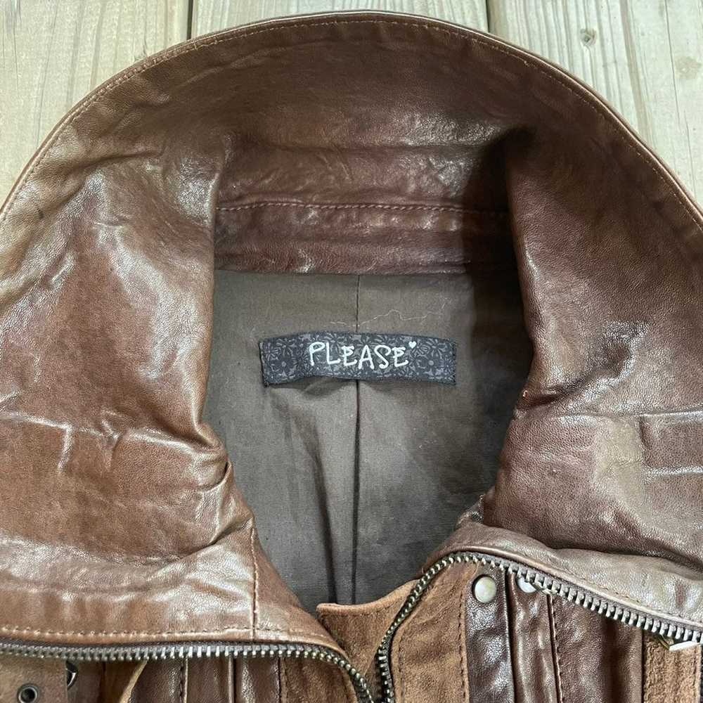 LF Stores 100% Leather Brown Moto Jacket Sz XS - image 2