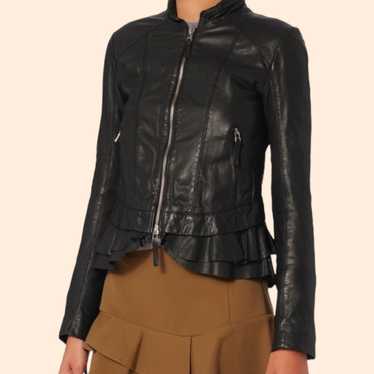 Marissa Webb Black Leather Ruffle Jacket