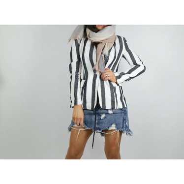 FRAME Black White Striped Pockets Linen Blazer Ja… - image 1