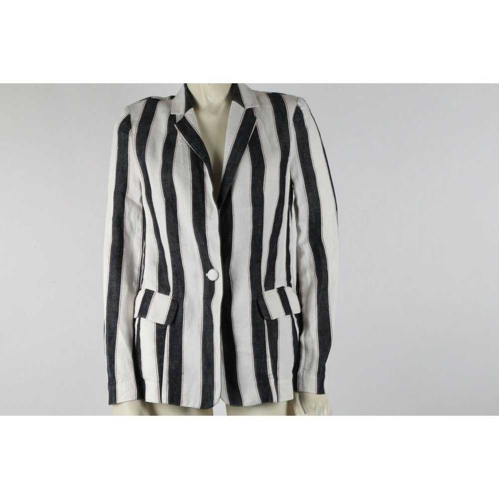 FRAME Black White Striped Pockets Linen Blazer Ja… - image 2