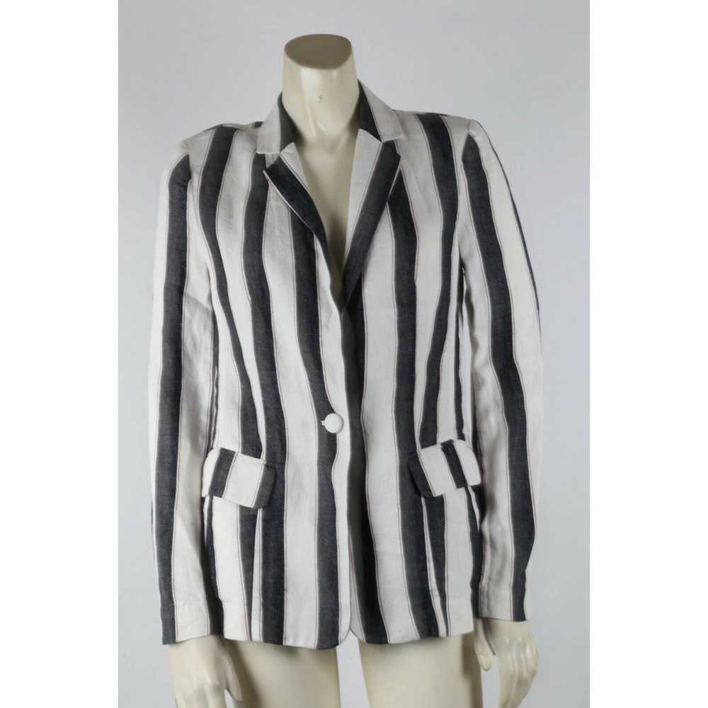 FRAME Black White Striped Pockets Linen Blazer Ja… - image 3
