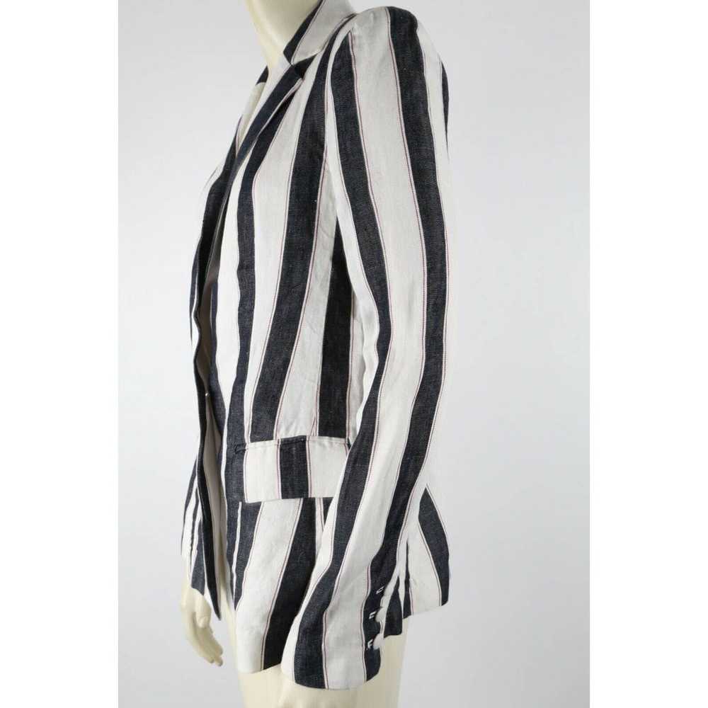 FRAME Black White Striped Pockets Linen Blazer Ja… - image 5