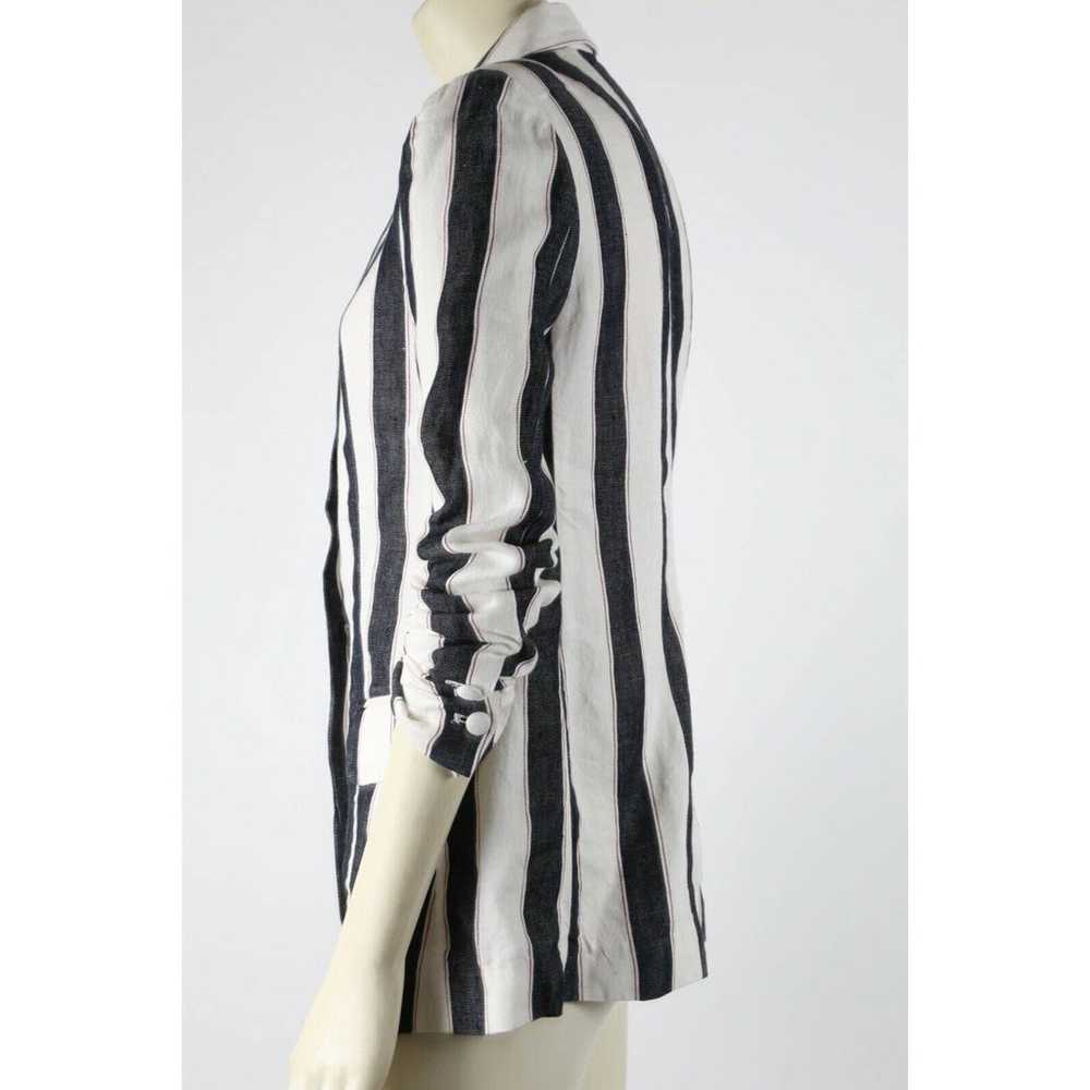 FRAME Black White Striped Pockets Linen Blazer Ja… - image 6