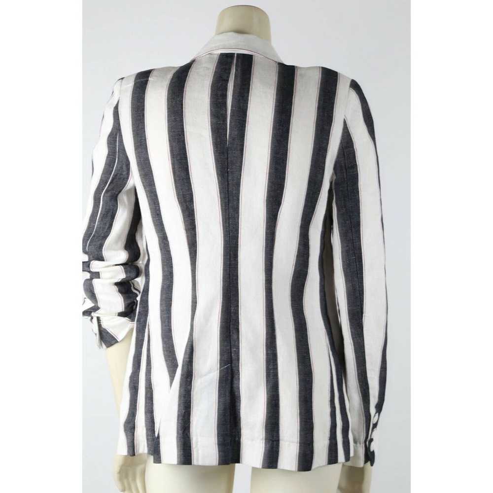 FRAME Black White Striped Pockets Linen Blazer Ja… - image 7