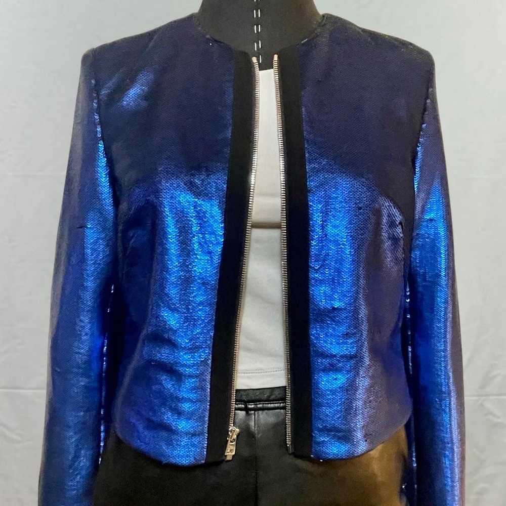 Blue metallic-sheen, front zip jacket - image 3