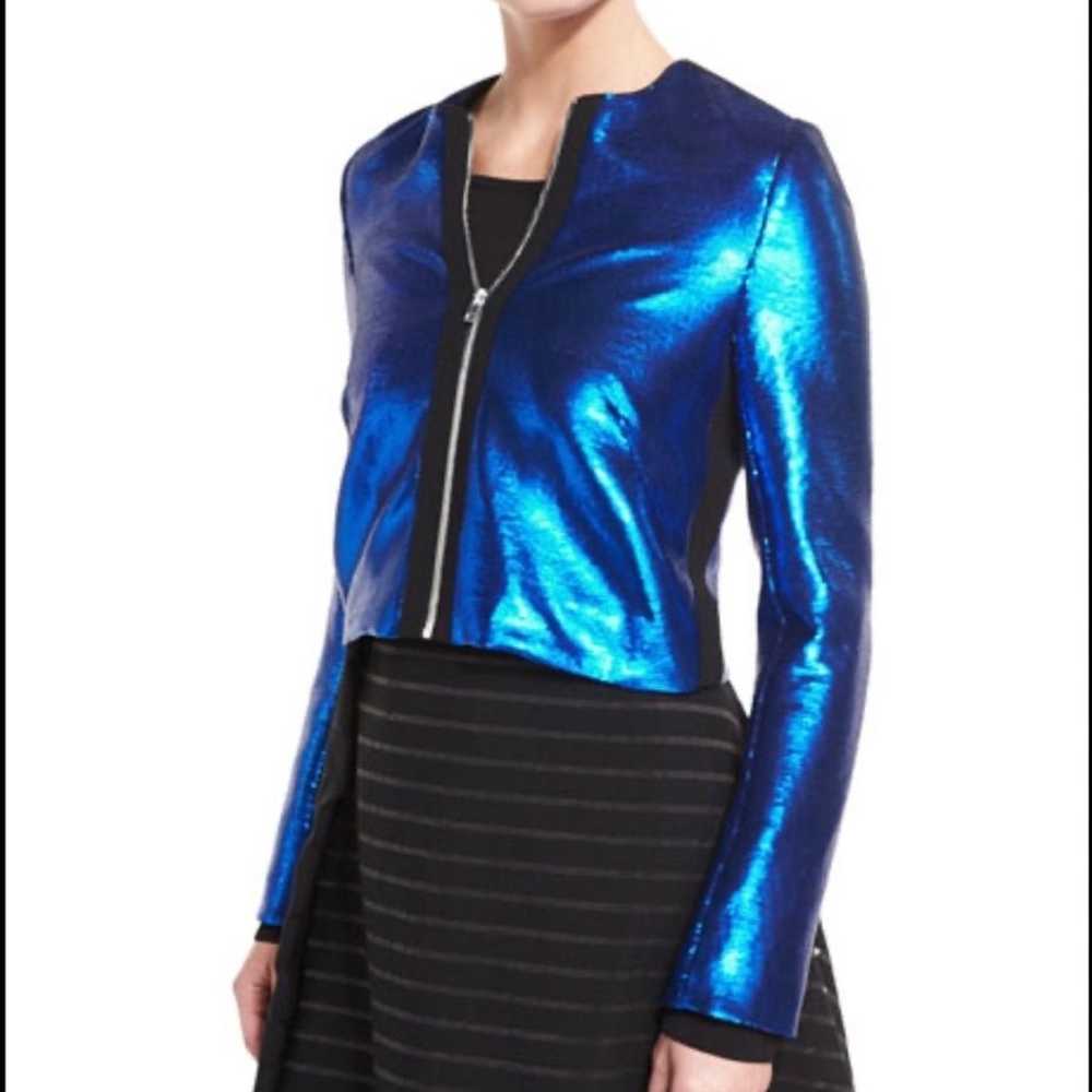 Blue metallic-sheen, front zip jacket - image 6