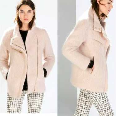 ZARA Mohair Coat W/ Funnel Collar in Pink Size S