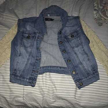 Cropped Jean Jacket With Sweater Sleeves - image 1