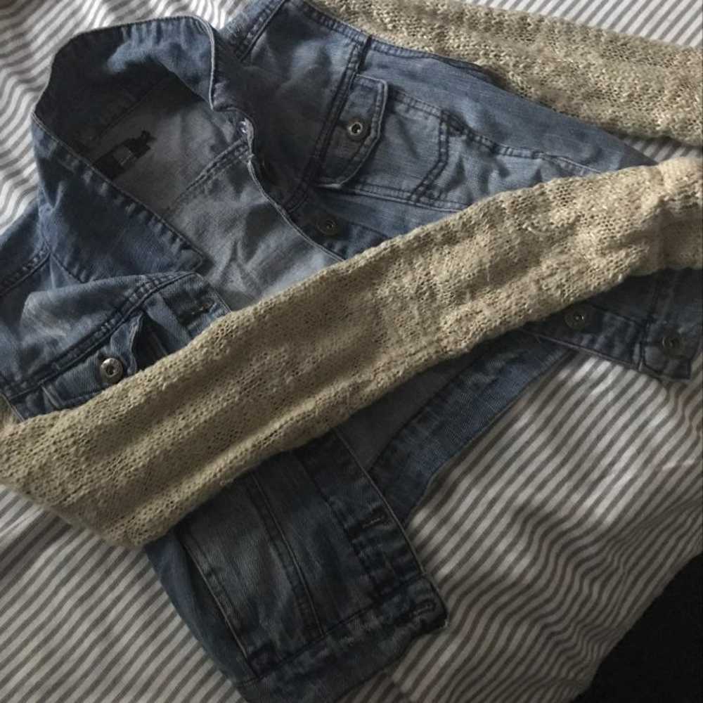 Cropped Jean Jacket With Sweater Sleeves - image 2