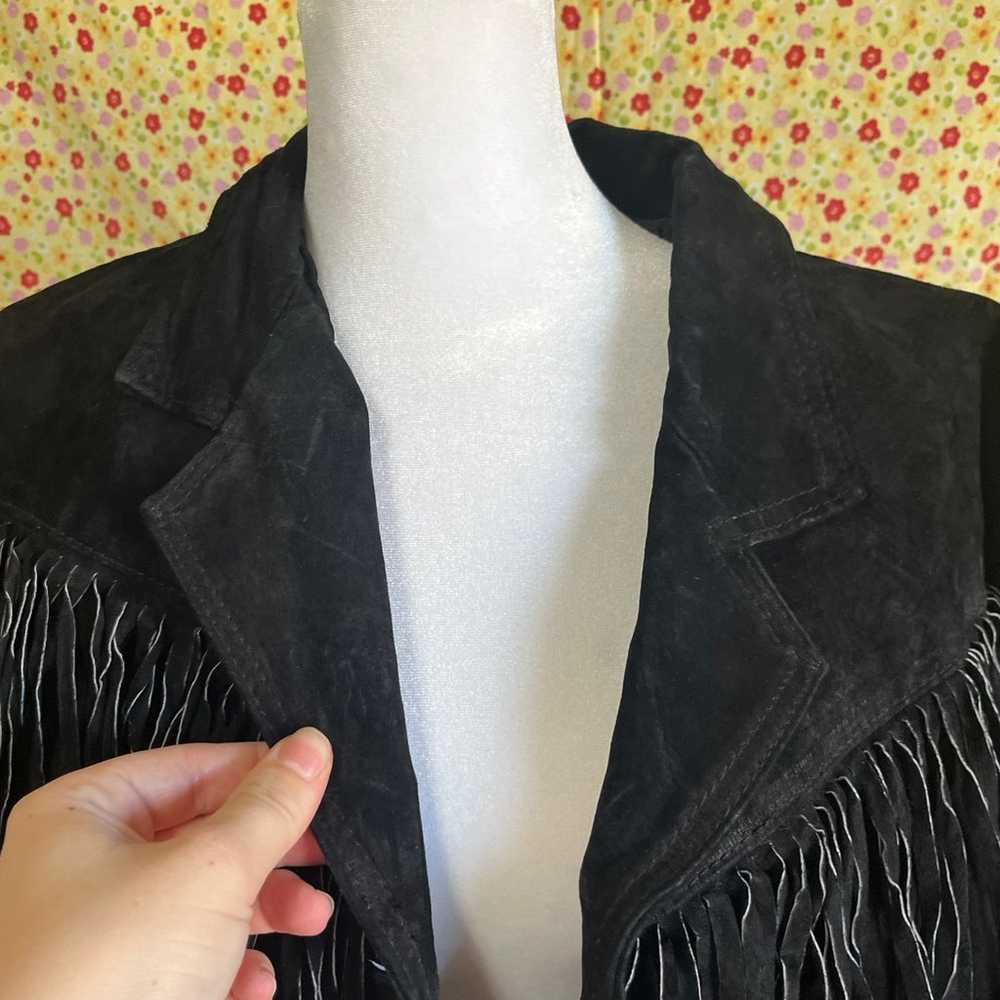 Vintage black suede leather fringe concho jacket … - image 6