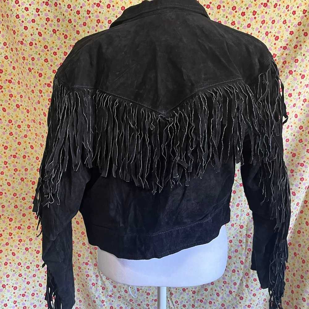 Vintage black suede leather fringe concho jacket … - image 7