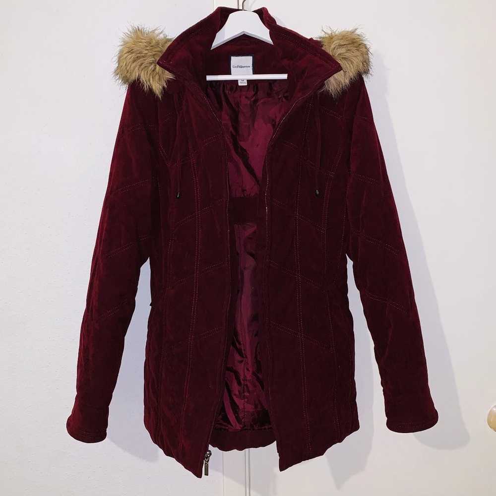 Women’s burgundy red faux fur hooded winter parka… - image 1