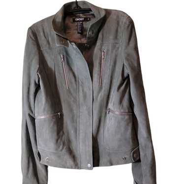 DKNY Jacket Motorcycle Italian Suede Lined Green … - image 1