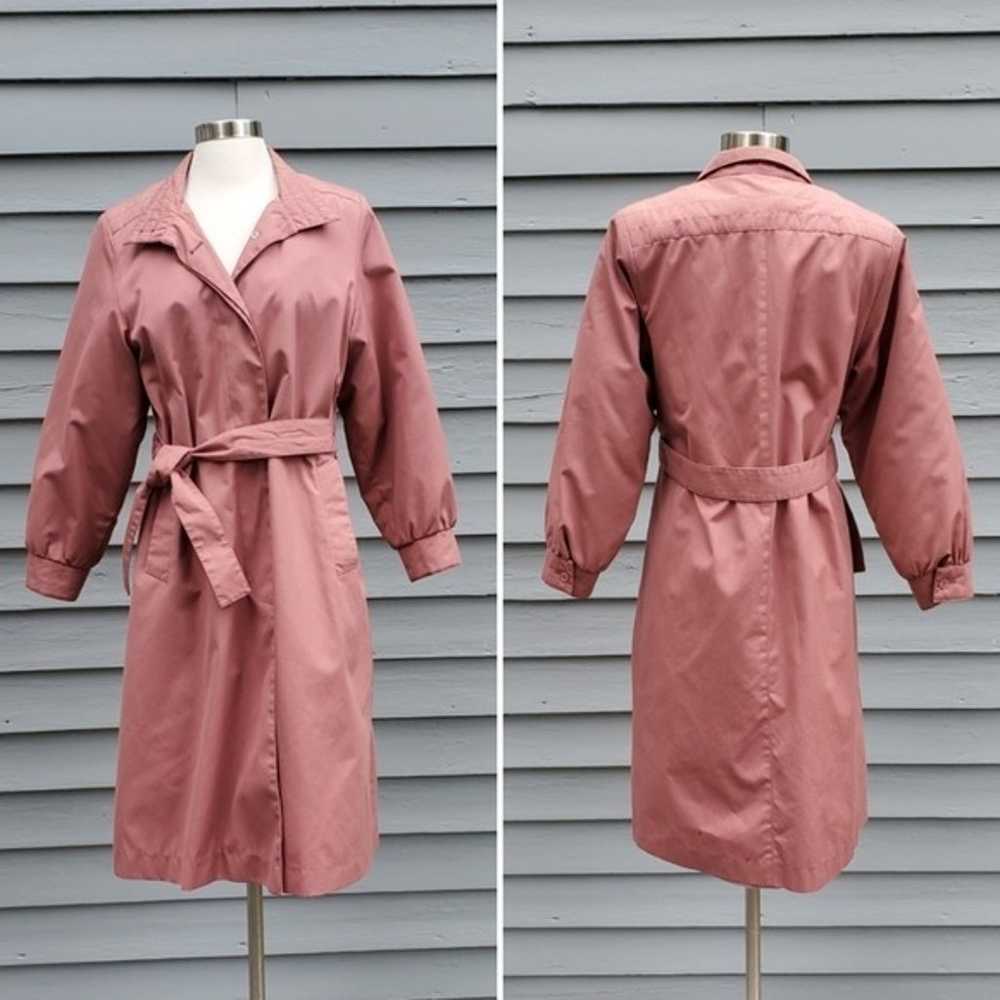 Vintage 80s Retro Dusty Rose Pink Belted Plaid Tw… - image 1
