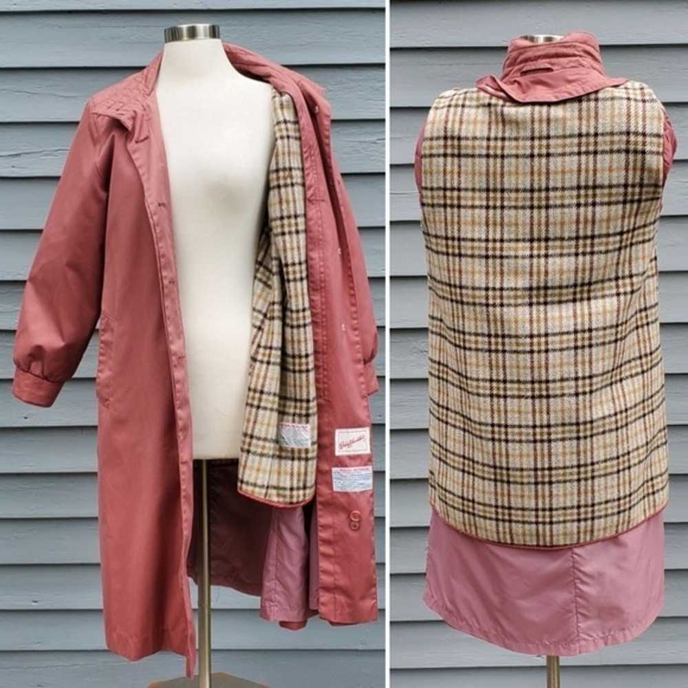 Vintage 80s Retro Dusty Rose Pink Belted Plaid Tw… - image 2
