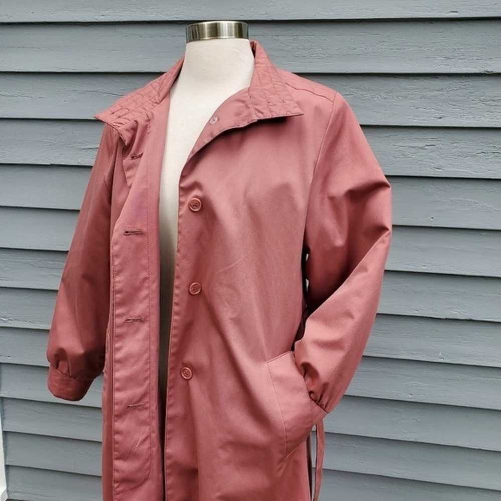 Vintage 80s Retro Dusty Rose Pink Belted Plaid Tw… - image 4