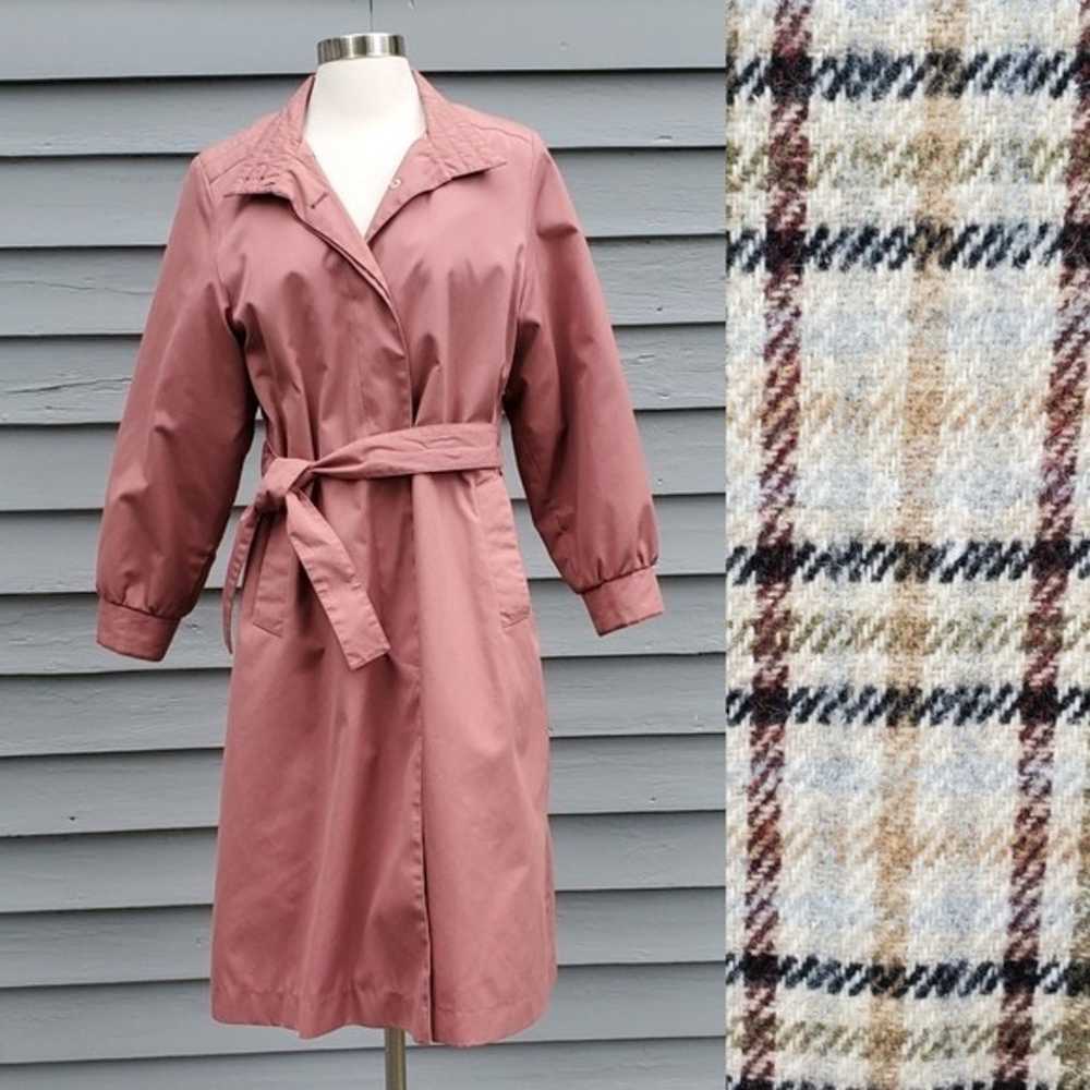 Vintage 80s Retro Dusty Rose Pink Belted Plaid Tw… - image 7