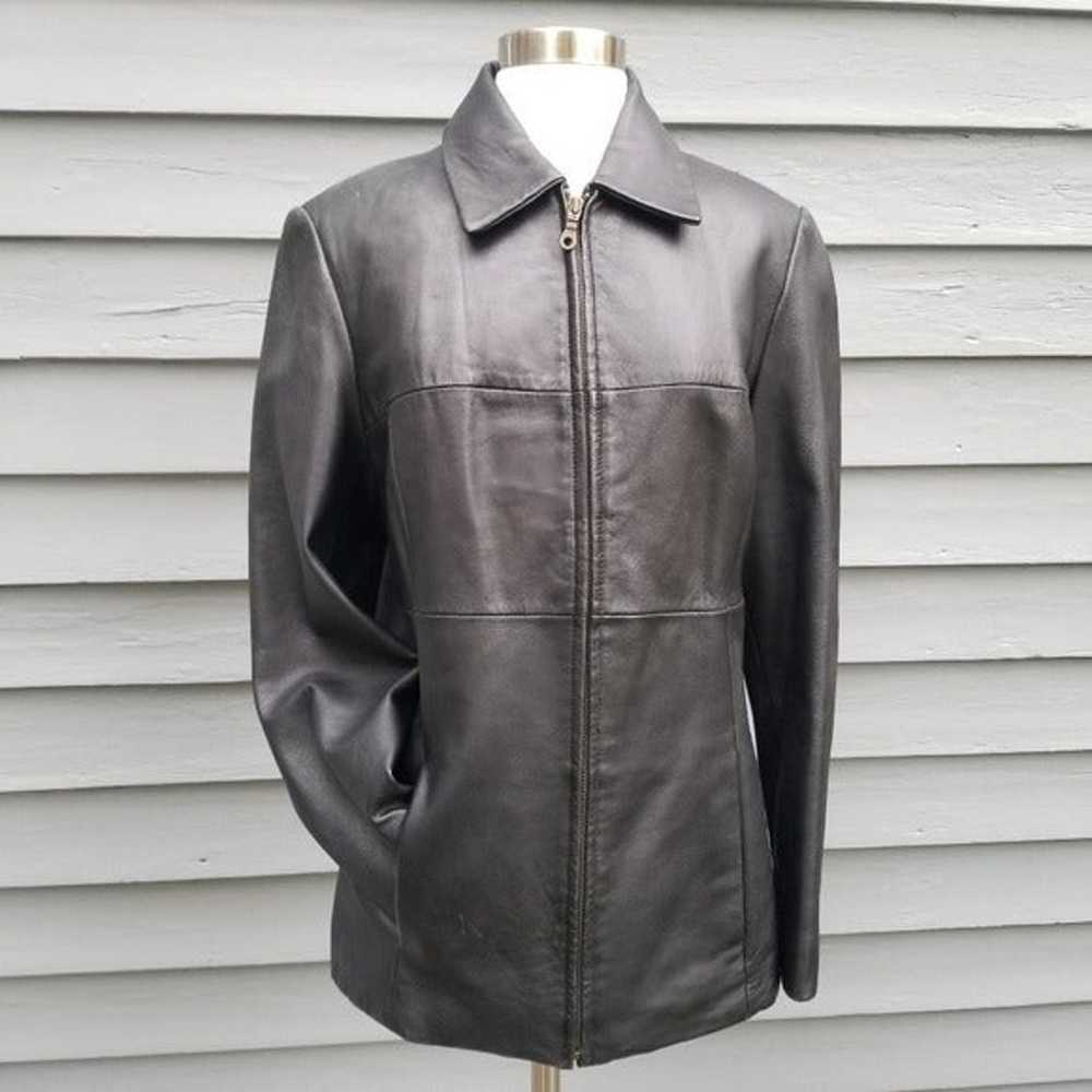 Vintage 90s y2k Black Patchwork Zip Up Leather Ja… - image 1