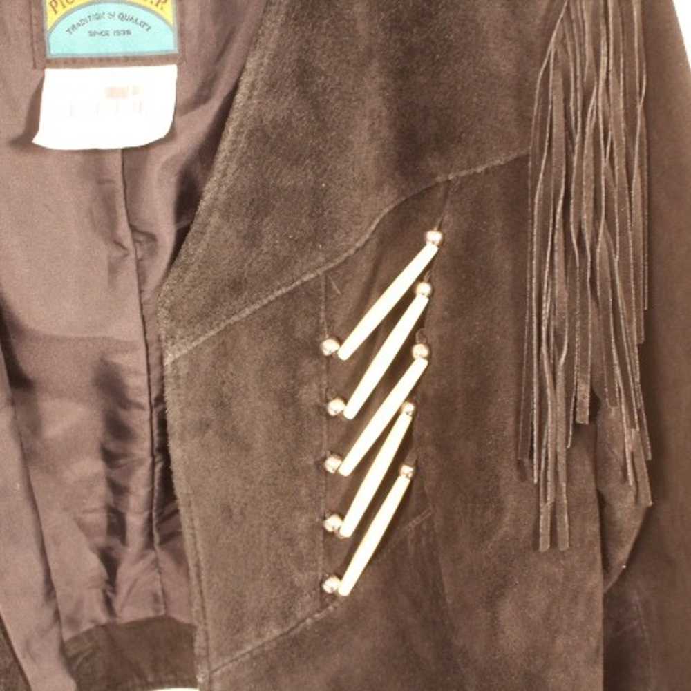Vintage Black Leather Fringed Jacket & Skirt - image 3