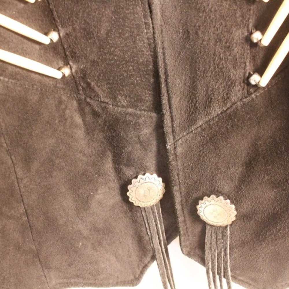 Vintage Black Leather Fringed Jacket & Skirt - image 4